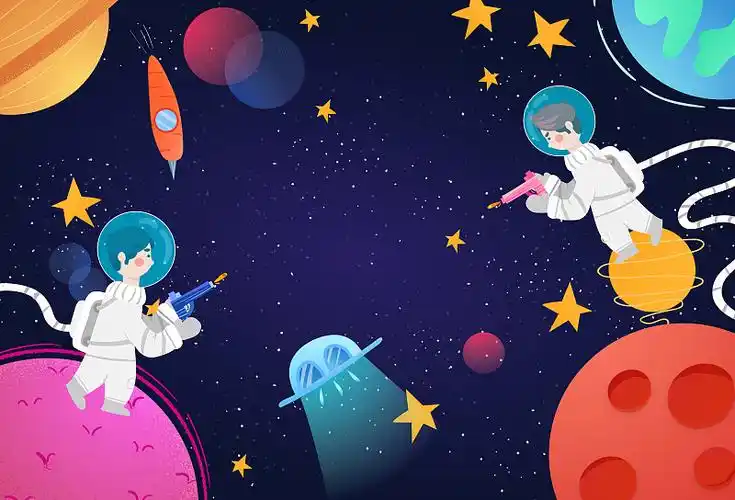 卡通宇宙星球宇航员外太空渐变背景矢量插画图片