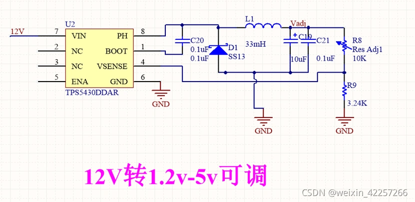 基于开关电源的可调电压设计电路对于第一种非0点电压的可调范围,其
