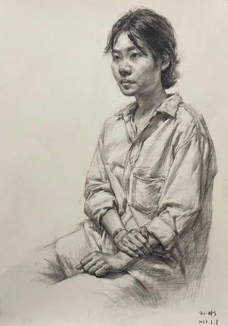 女青年半身像.#素描 #人物肖像 #画画 #江苏对口单招 - 抖音