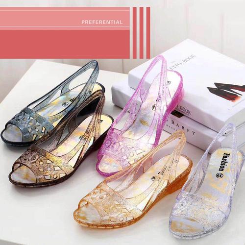 水晶90后老式凉鞋怀旧经典老年文艺女鞋子80年代复古老凉鞋塑料