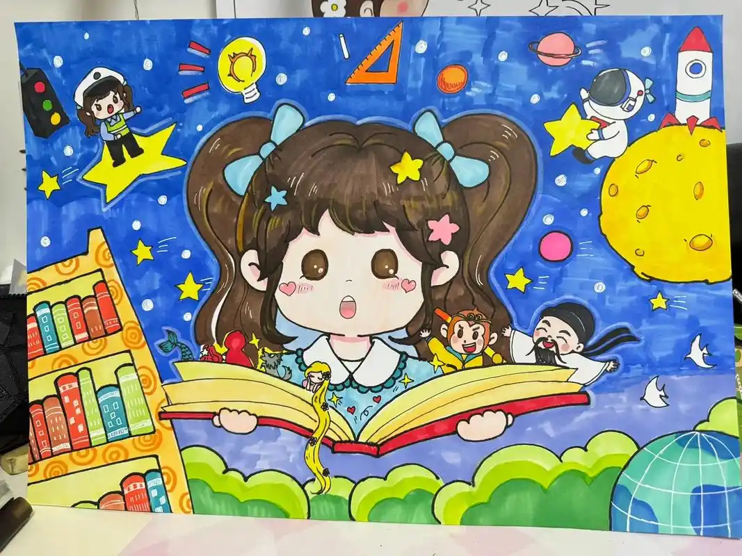 我的书屋我的梦.主题画,女孩版#马克笔手绘 #一起学画画 # - 抖音