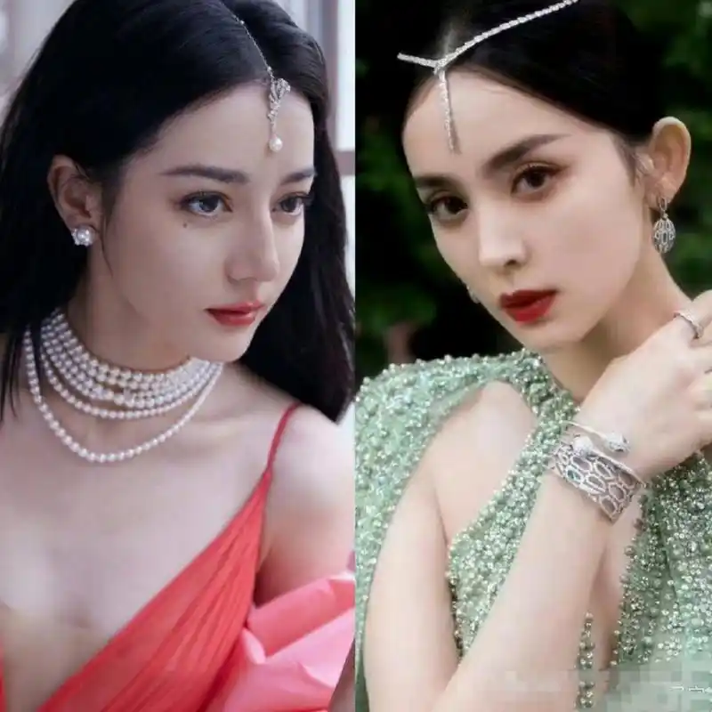 迪丽热巴和古力娜扎,同是高定礼服,一个粉丝系,一个绿色系,你觉得