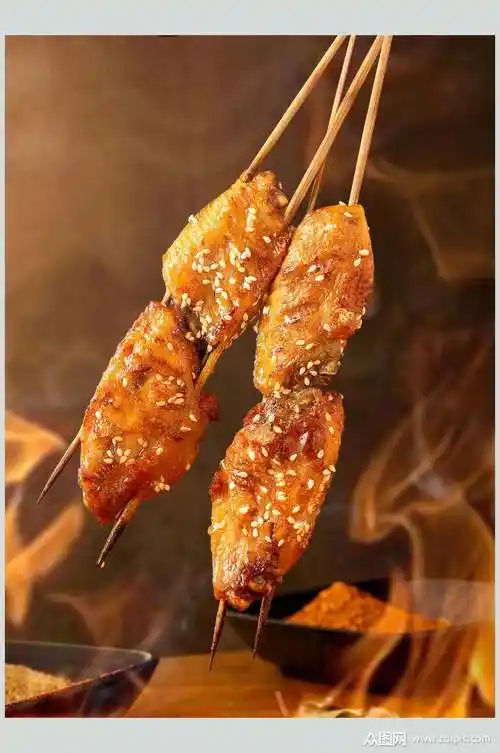 鸡中翅烤串图片素材