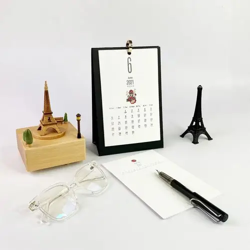 2021ins国风国潮台历黑色底坐办公桌摆件日历简约商务台历