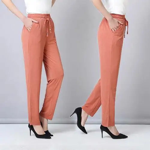 女款春季休闲裤2022夏季薄款冰丝裤女中老年女裤宽松弹力休闲裤女松紧