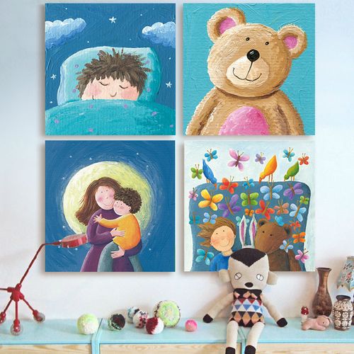 可爱温馨儿童房装饰画壁画卧室床头画墙画无框画挂画男孩女孩卡通