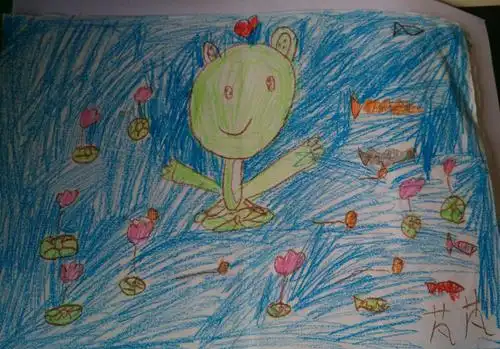 幼儿画作 一个小女孩把观察到的世界和想象中的世界,用自己手中的笔