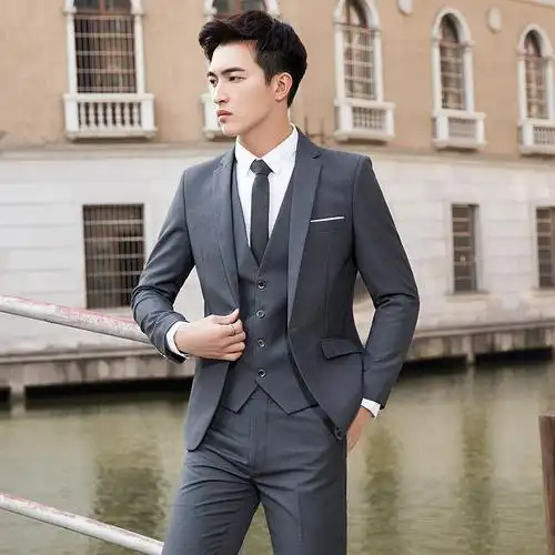 leone西服套装男三件套正装职业商务西装男新款售楼部销售工作服工装