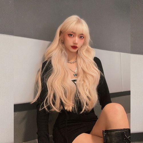 网红女团假发女金色羊毛卷 rose同款发色全头套长发白金色假头发