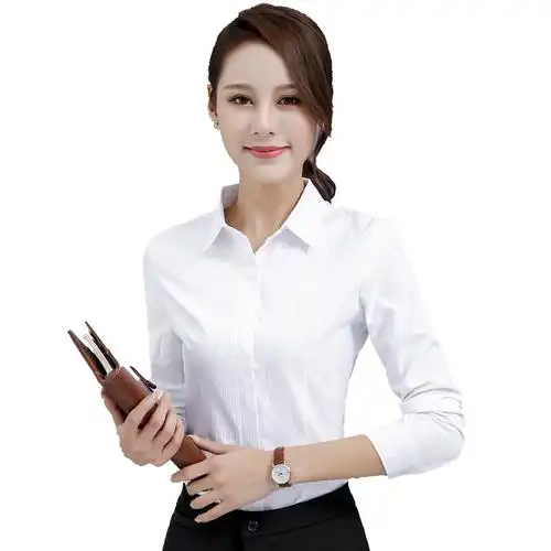 女长袖2018春秋装新款暗扣职业修身工作服衬衣寸白色长袖白底白条纹