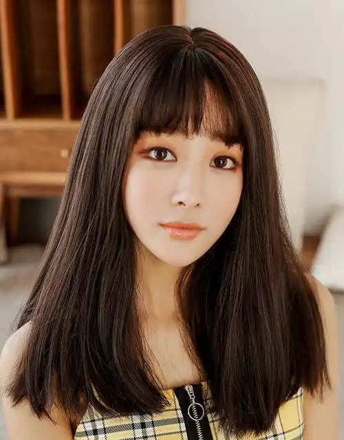 七街皇后 网红长发空气刘海假发女长直发隐形圆脸全头仿真发套