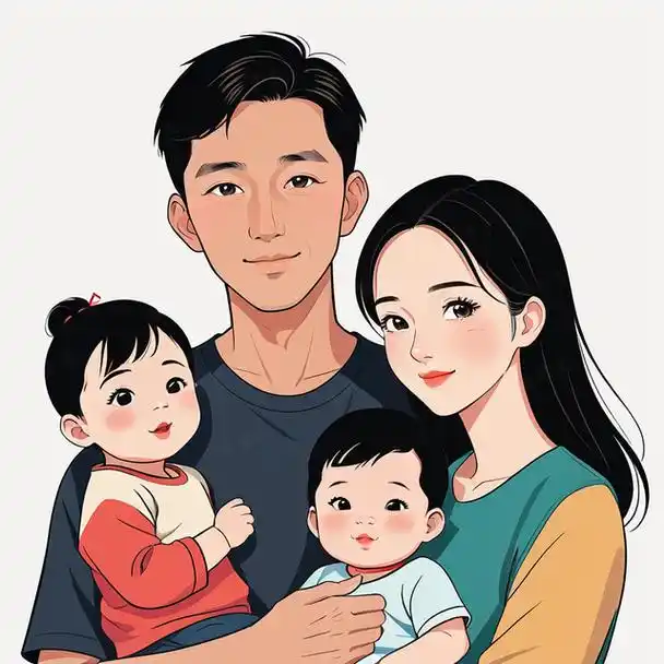 亲子头像|一家四口姐弟插画创意头像