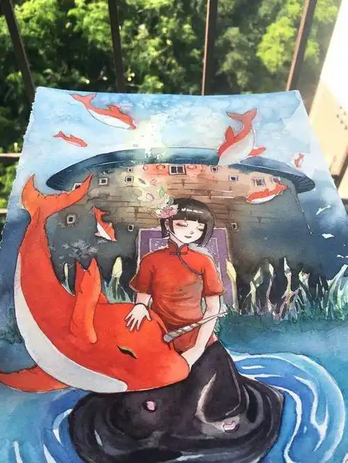 水彩画动漫人物大鱼海棠 大鱼海棠动漫图片