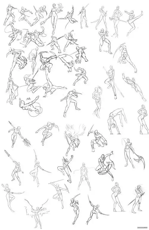 sai资源库动漫游戏角色武打动作线描原画