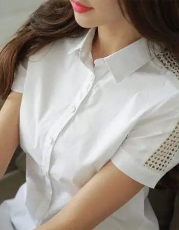 短袖白衬衫女夏季韩范修身学生纯棉中长款衬衣女大码显瘦上衣 白色 l