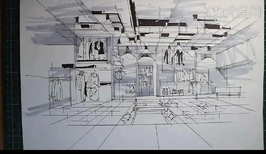 马克笔服装店场景上色篇