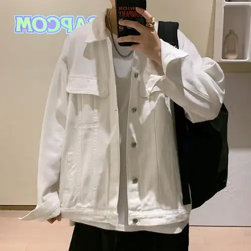 外套白色牛仔男春秋季韩版潮牌工装港风休闲夹克