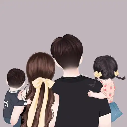 手绘一家四口一家三口背影头像可自取
