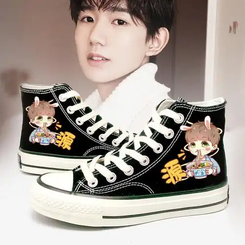tfboys同款鞋子 王源_tfboys王源同款鞋子明星周边联名帆布鞋女高帮