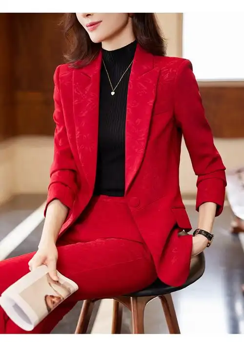 红色西装外套女2023春秋气质休闲女神范职业装小个子西服套装休闲