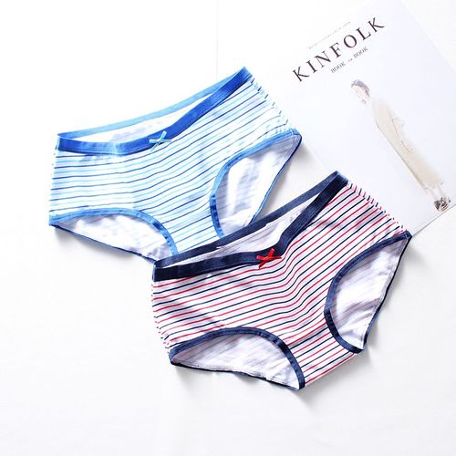 爱贝塔运动内裤女纯棉海军风条纹款底裤女士舒适棉质低腰三角内裤