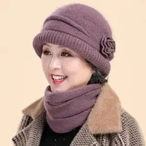 老人奶奶婆婆子女妈妈老太太围脖毛线帽保暖绒线帽妈妈冬季中年