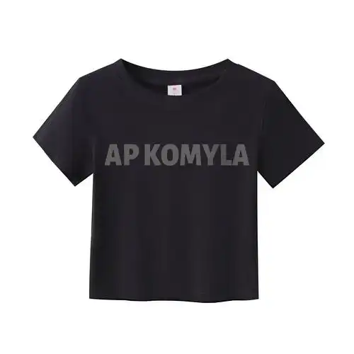 实拍100%纯棉21支220g2024新款春夏款简约字母印花上衣 - 17网