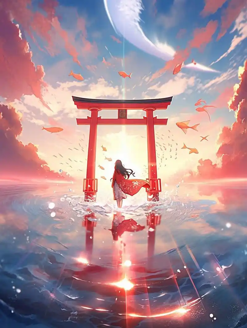 二次元绝美火烧云神社|风景&奇幻&壁纸 一步神域,一步人间 涟漪泛起时