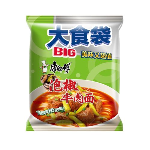 康师傅方便面大食袋泡椒牛肉面147克袋装速食泡面清酸冲泡方便面