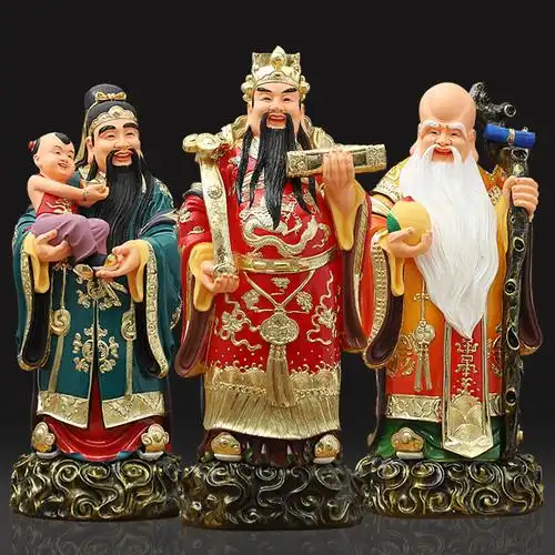 福禄寿三星家用招财摆件店铺佛堂寺庙公司供奉禄星福星寿星佛像