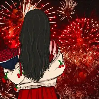 2023浪漫烟花背影一男一女手绘情头图片_情侣_头像控