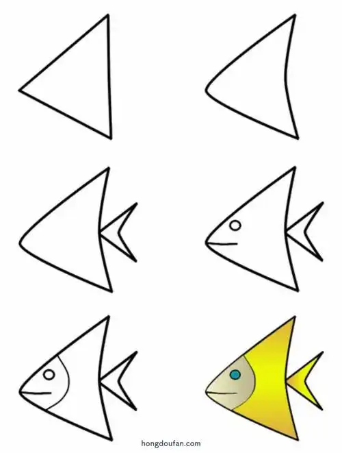 用三角形画一个小鱼!幼儿简笔画大全! | 红豆饭小学生简笔画大全