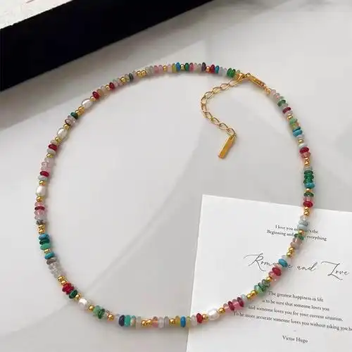 2024新款珍珠项链女夏季彩色串珠颈链气质百搭锁骨链工厂批发