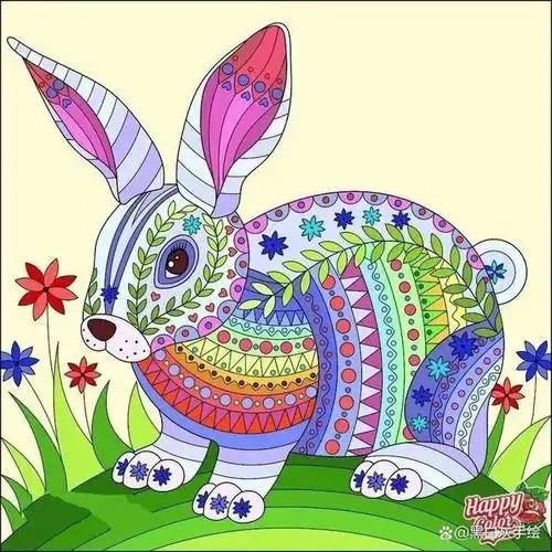 线描装饰玉兔画起来