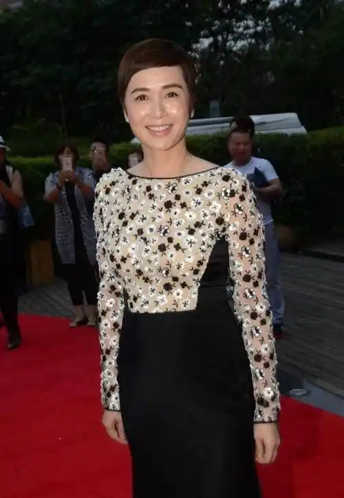 蒋雯丽的高级感真藏不住,穿刺绣小花连衣裙走红毯,超短发太惊艳_图案