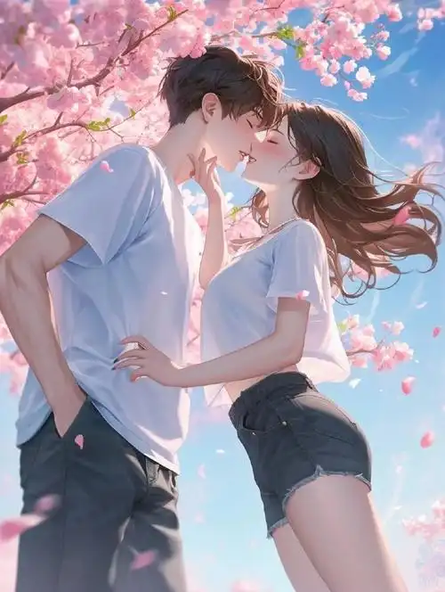 樱花树下的甜蜜约会|二次元浪漫情侣壁纸#手机壁纸##唯美图片##情侣