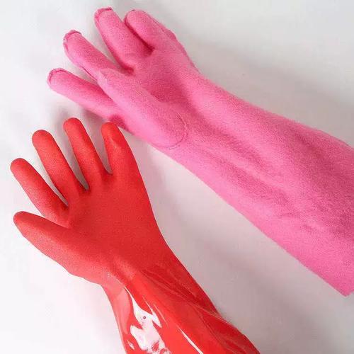 冬季加绒加厚厨房清洁家务保暖手套洗碗防水长袖一体绒均码手套女