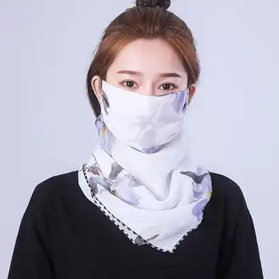 护颈防晒雪纺面罩丝巾两用巾