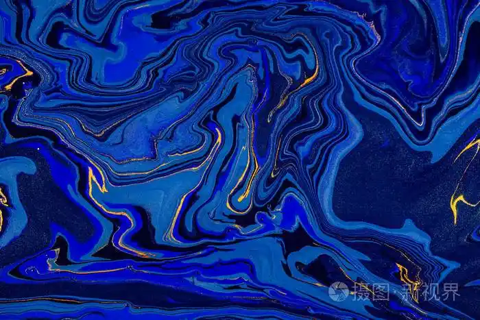 抽象的流体亚克力绘画.现代艺术.大理石蓝色抽象背景.液态大理石图案
