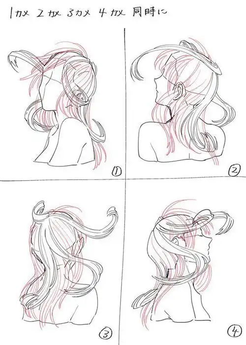 绘画参考#头发飘动参考