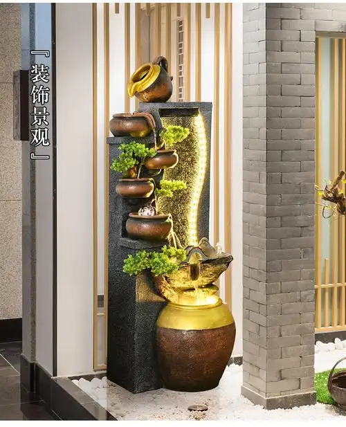 洺帆水景轮假山流水喷泉室内客厅鱼缸水景景观阳台造景装饰品落地摆件