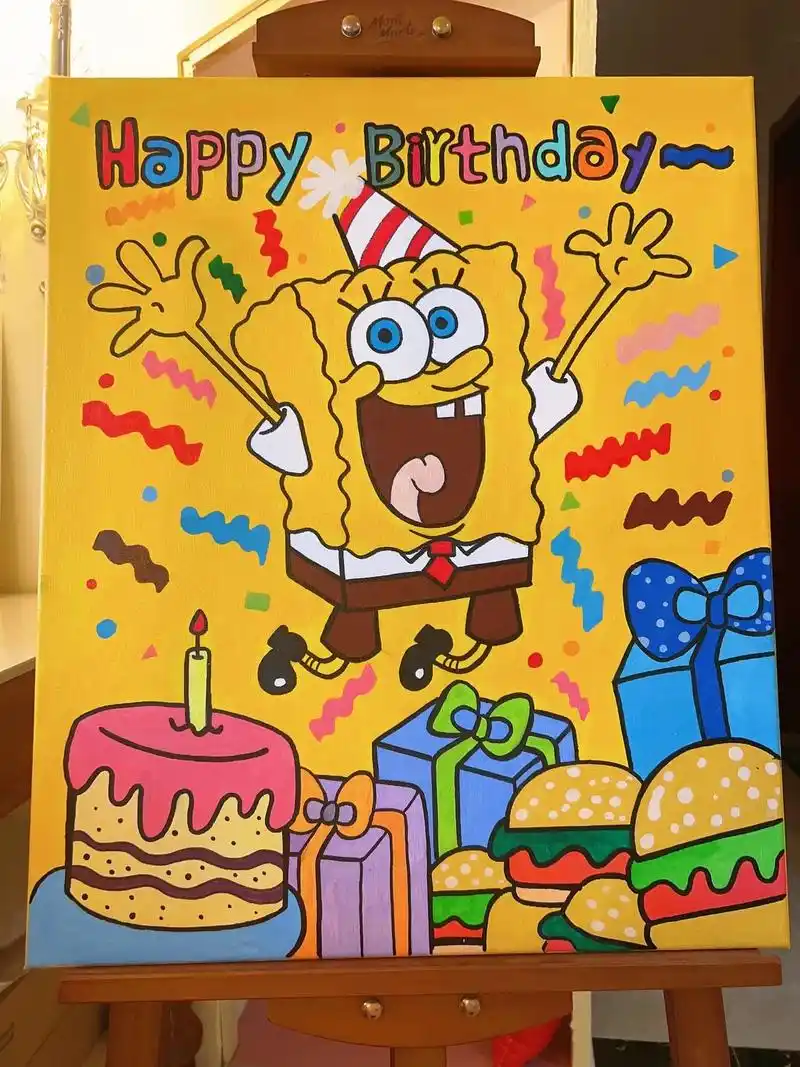 海绵宝宝丙烯画.#一起学画画 #海绵宝宝 #生日礼物 #手绘 - 抖音