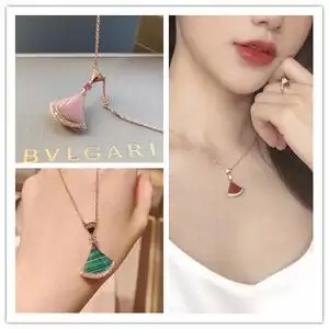 bvlgari/宝格丽 diva小裙子项链 18k玫瑰金镶钻扇子吊坠锁骨链 女