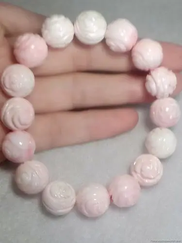 天然粉贝玫瑰花手串-贝壳饰品-7788收藏