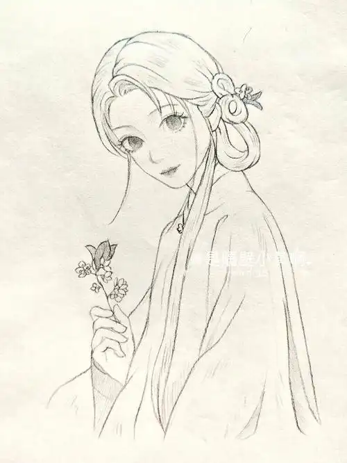 来咯-绘画工具:4b铅笔#手绘教程  #少女线稿  #古风线稿人像  #线稿