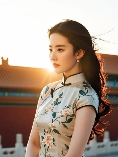 在故宫的红墙绿瓦下,刘亦菲身着旗袍,优雅地走在历史的长廊中,领略