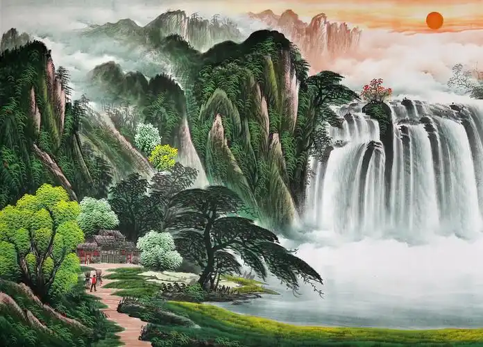 已售吴东小八尺聚宝盆山水画旭日东升