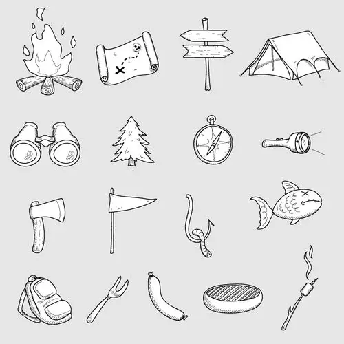17款手绘野营图标大全ai素材