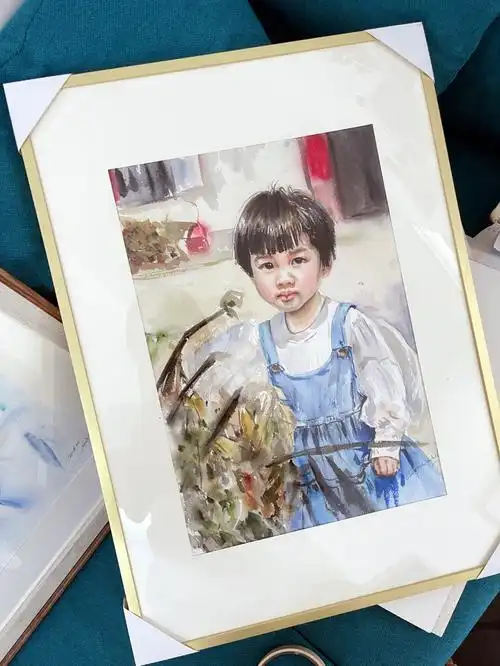 水彩儿童肖像画像咯