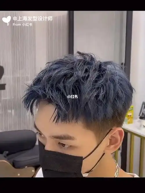男士碎盖男士染发短发发型蓝黑色